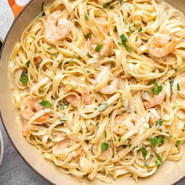 Fettuccine Alfredo Shrimp.
